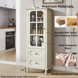 Minimalism Buffet Cabinet With Glass Doors And Double Drawer