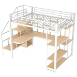 Loft Bed With Storage Staircase And Small Wardrobe, Built - In Desk And Storage Shelves