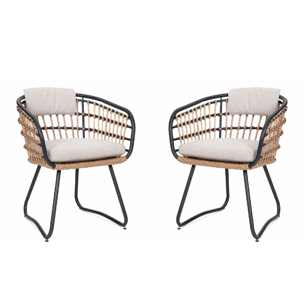 Patio All Weather Armchairs With Cushions (Set of 2) - Beige