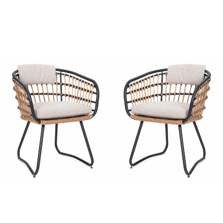 Patio All Weather Armchairs With Cushions (Set of 2) - Beige
