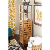 Linon Bracken Mid Cabinet Natural Bamboo Wood Freestanding Linen Cabinet