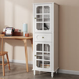 Storage Cabinet, Freestanding Curio Cabinet With Grid Doors & Drawer, Pantry Display Cabinet For Kitchen