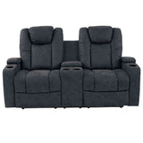 Power Reclining Loveseat With Adjustable Headrest, Storage, Cup Holders - Inky Blue
