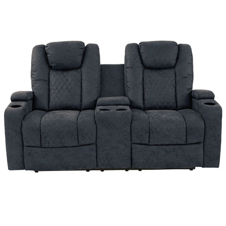 Power Reclining Loveseat With Adjustable Headrest, Storage, Cup Holders - Inky Blue