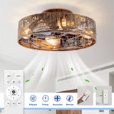 20" Iron Art Ceiling Fans With Remote, Flush Mount Ceiling Fan With 6 Speeds Reversible Motor, Not Included Bulbs - Blush / Gold / Bronze