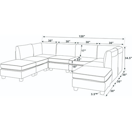 Upholstered Modular Sectional, Customizable Layout, Removable Cushions - Black