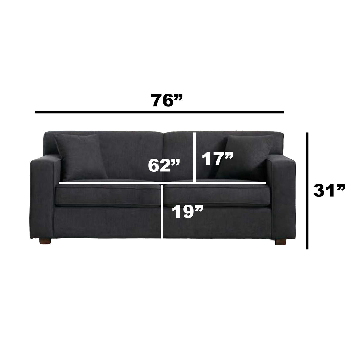 Loveseat Sleeper Sofa With Full Size Pull Out Bed, 2 Seater Convertible Couch For Small Apartments - Gray