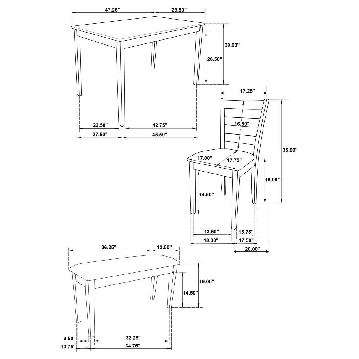 Guillen 5-Piece Cappuccino Dining Set with Bench
