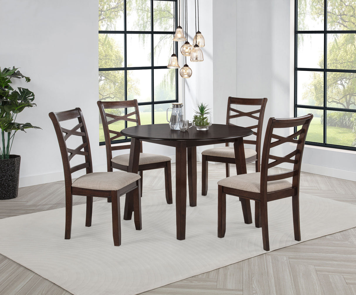 Barton 5-Piece Round Wood Dining Table Set Dark Brown