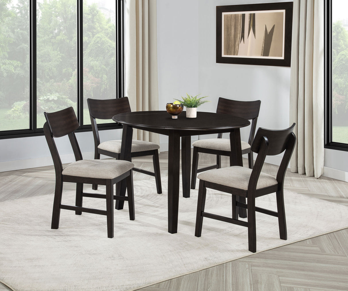 Catley 5-Piece Round Drop Leaf Dining Table Set Dark Coffee