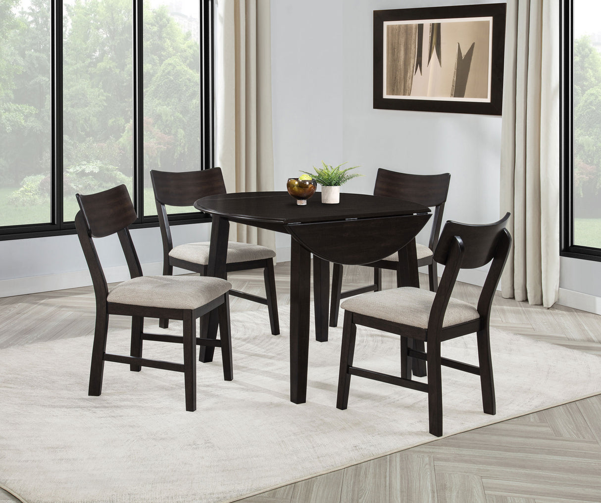 Catley 5-Piece Round Drop Leaf Dining Table Set Dark Coffee