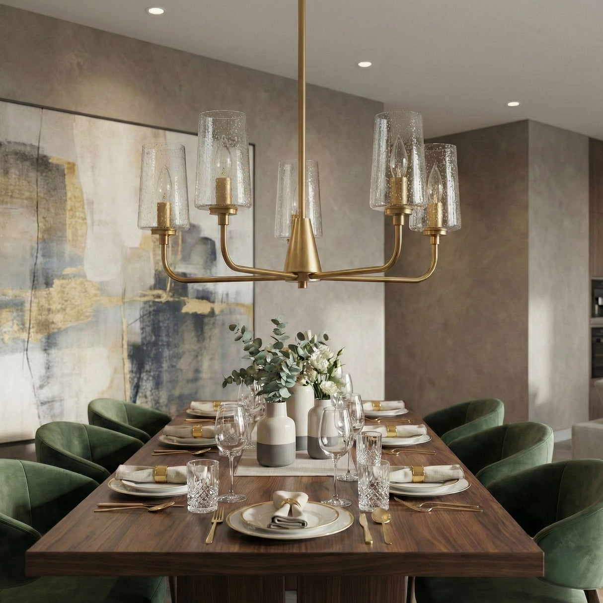 Dazzle - 5 Lights Chandelier With Clear Seeded Satin - Antique Brass / Clear / Gold