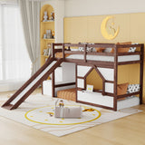 Loft Bed With Storage Stairs, Slide, Playhouse Window And 7 Colors LED Lights