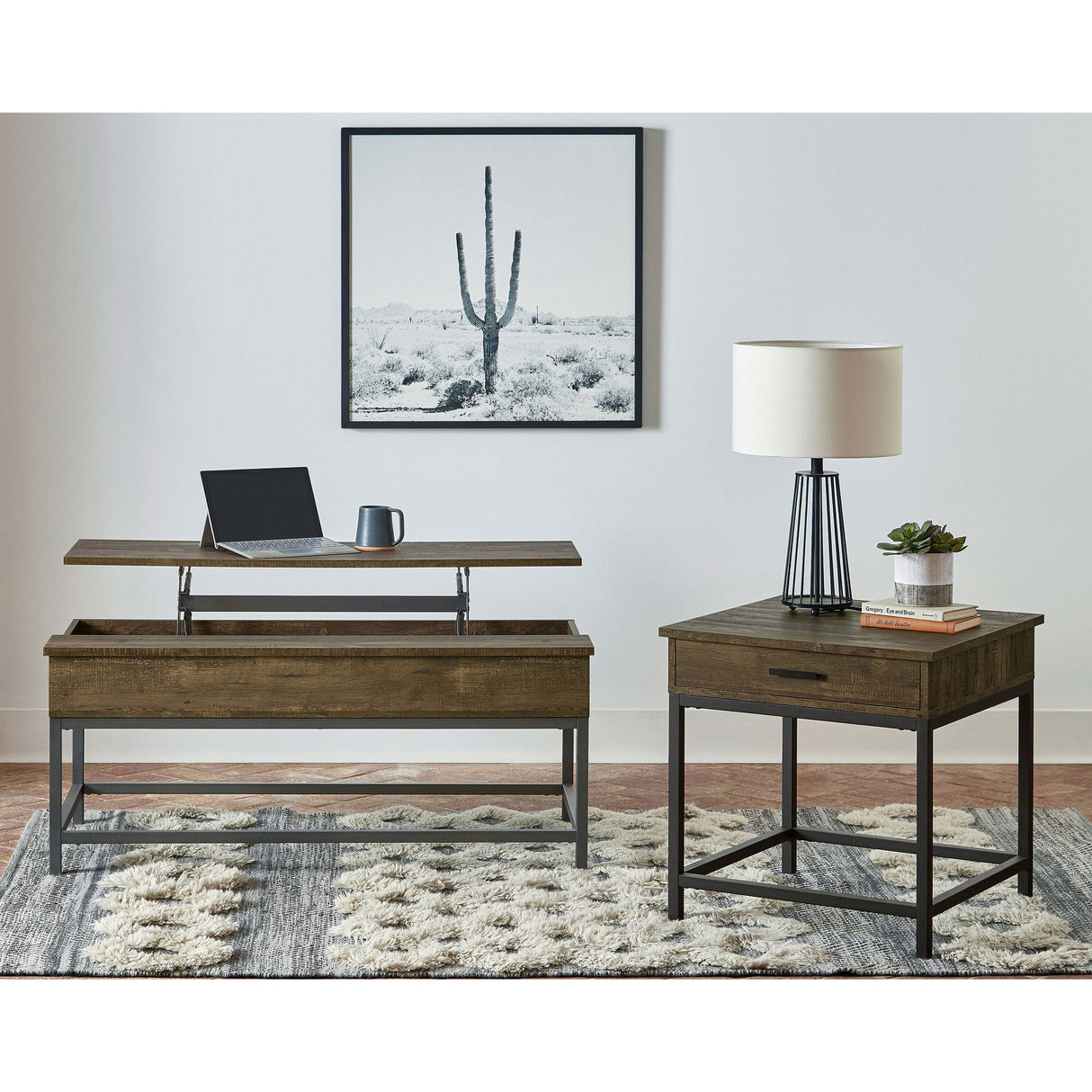 Square End Table With 1 Drawer - Brown