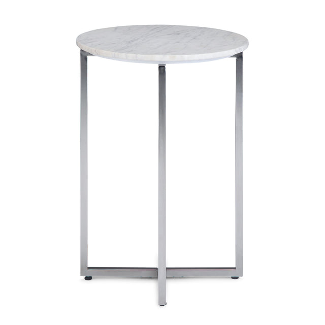Marsden - Side Table With Polished Stainless Steel Base - White / Silver - Side Tables - Alpine Outlets