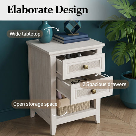 Nightstands With 2 Drawers, Bedside Tables For Small Spaces (Set of 2) - White