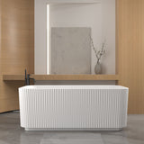 Rectangle Linear Freestanding Soaker Tub With Pop Up Drain, Double Wall Insulated Construction - Gloss White
