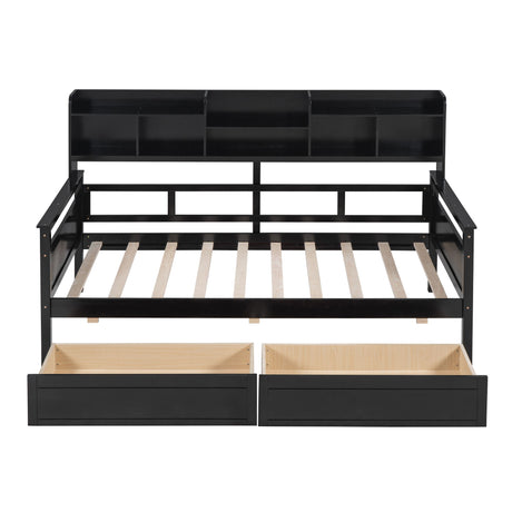 Daybed, Slat Support, With Bedside Shelves And 2 Drawers
