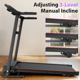 Foldable Electric Treadmill With 2.5Hp Motor, 12Km / H Speed, 3 Incline Levelstooth Music, Heart Rate Sensor, Spacious Running Belt For Indoor - Black