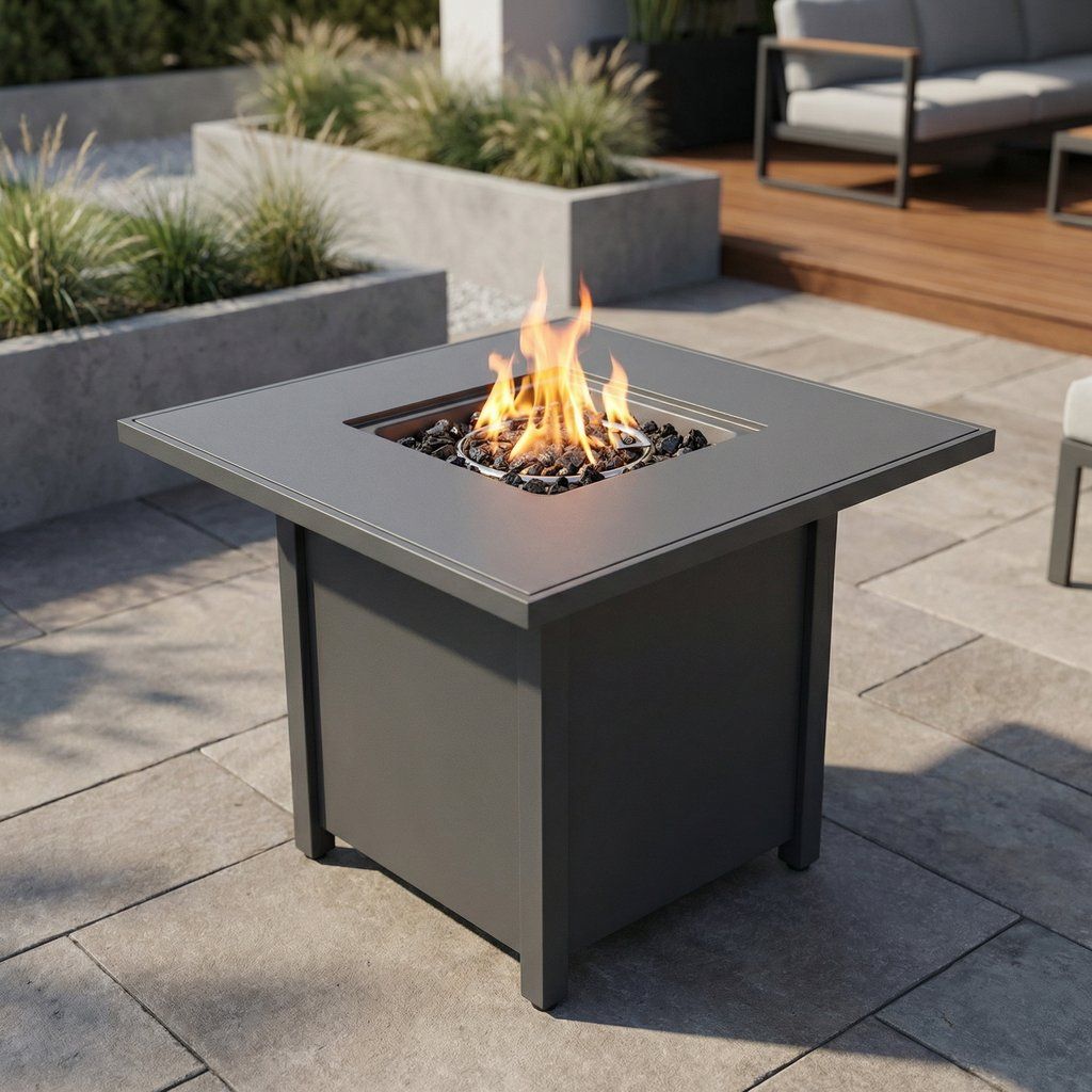 Outdoor Fire Pit Table Backyard Propane Heater Steel 30x30in Dark Gray