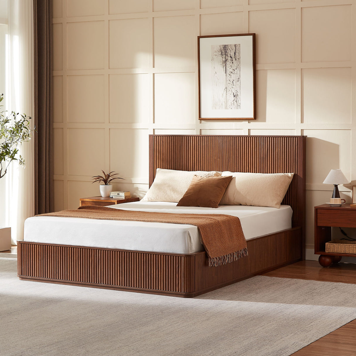 Wave Pattern Headboard Platform Bed Frame