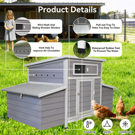 Large Chicken Coop Outdoor Hen House With Dual Nesting Boxes