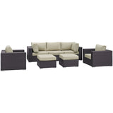 163" 7-Piece Beige Cushions Espresso Wicker Outdoor Patio Sectional Set - Outdoor - Alpine Outlets