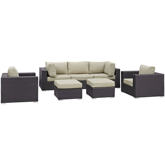 163" 7-Piece Beige Cushions Espresso Wicker Outdoor Patio Sectional Set - Outdoor - Alpine Outlets