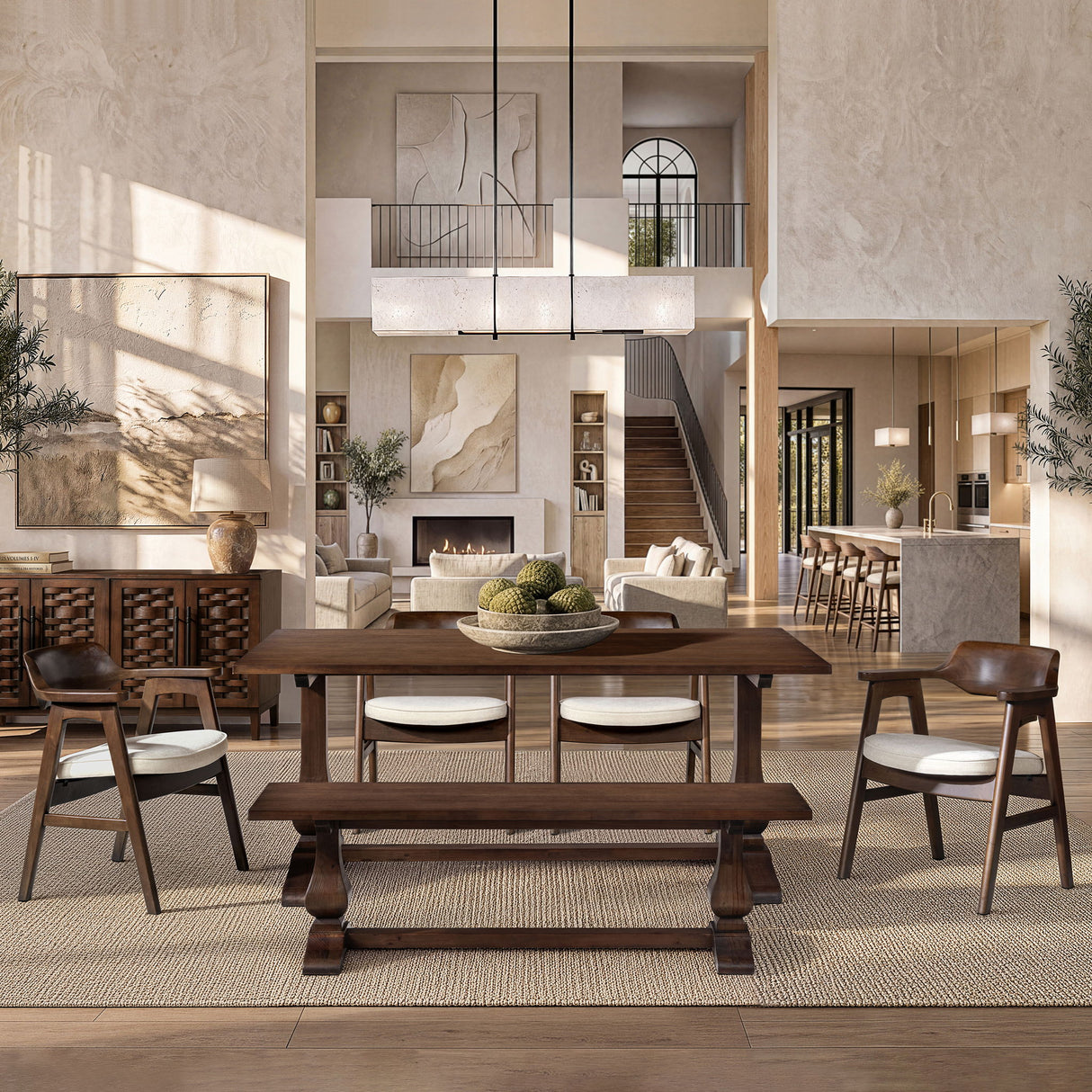 Hayes - Curved Dining Arm Chair - Light Beige