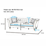 3 Person Sofa With Deep Seat, Tufted Backrest