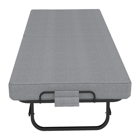 Twin Folding Bed With Memory Foam Mattress, 4 Lockable Wheels - Gray