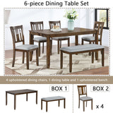 6 Pieces Kitchen Dining Set, Rectangular Wooden Dining Table With 4 Upholstered Chairs And A Bench