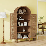 Tall Kitchen Pantry Cabinet With Hollow Carved Doors Adjustable Shelves Versatile Storage Cabinet For Kitchen - Walnut