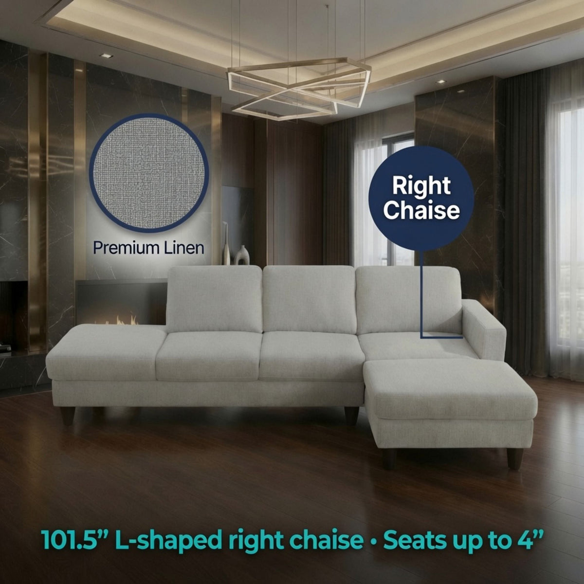 L - Shaped Sectional Sofa With Chaise & Ottoman