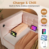 Upholstered Hydraulic Storage Daybed With USB & Type C Charging