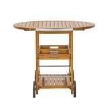Outdoor Bar Cart With Foldable Tabletop & Removable Trays - Teak
