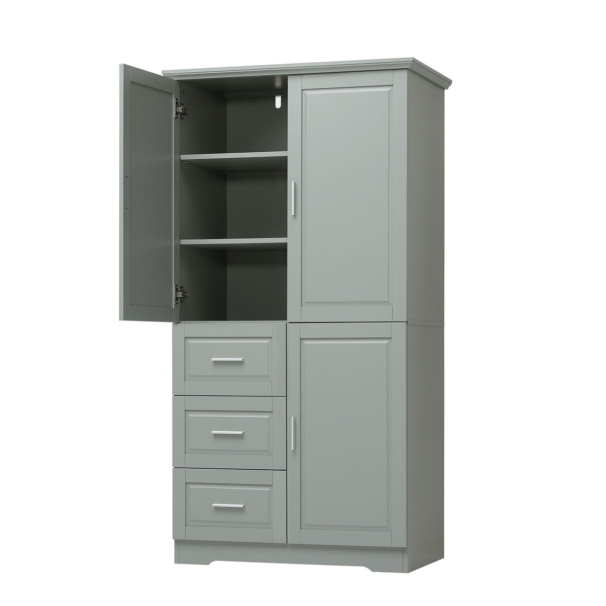 Tall Wide Storage Cabinet With Doors, 3 Drawers