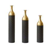 Elegant Floor Vase Set Metal Decorative Vases 3 Piece Set For Floral Display, Wedding & Gift Decor - Gold / Black