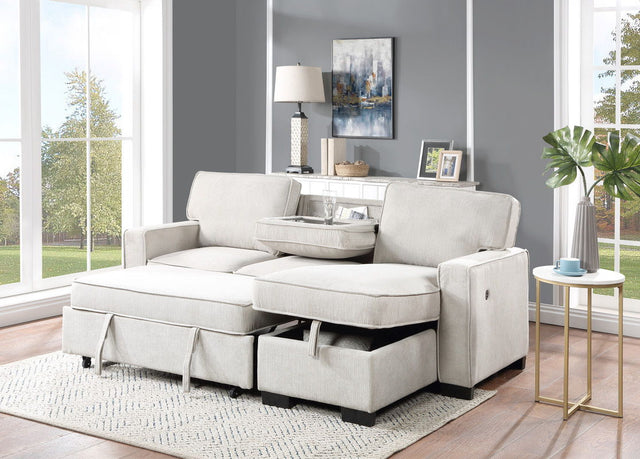 Estelle - Fabric Reversible Sleeper Sectional With Storage Chaise Drop-Down Table 2 Cup Holders And 2 USB Ports - Sleeper Sectionals - Alpine Outlets