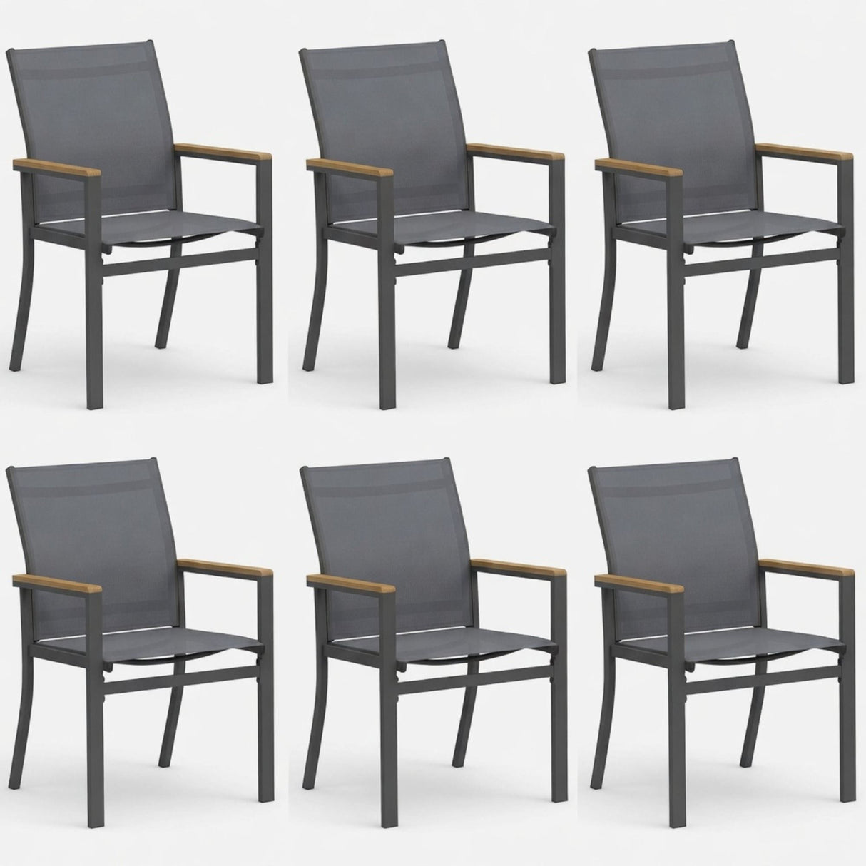 Outdoor Patio Chairs, Ergonomic (Set of 6) - Gray