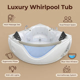 Xavier - Double Corner Massage Bathtub, Equipped With Gfci Plug And Ul Certified Water Pump, Upc Certified Drain - Milk White