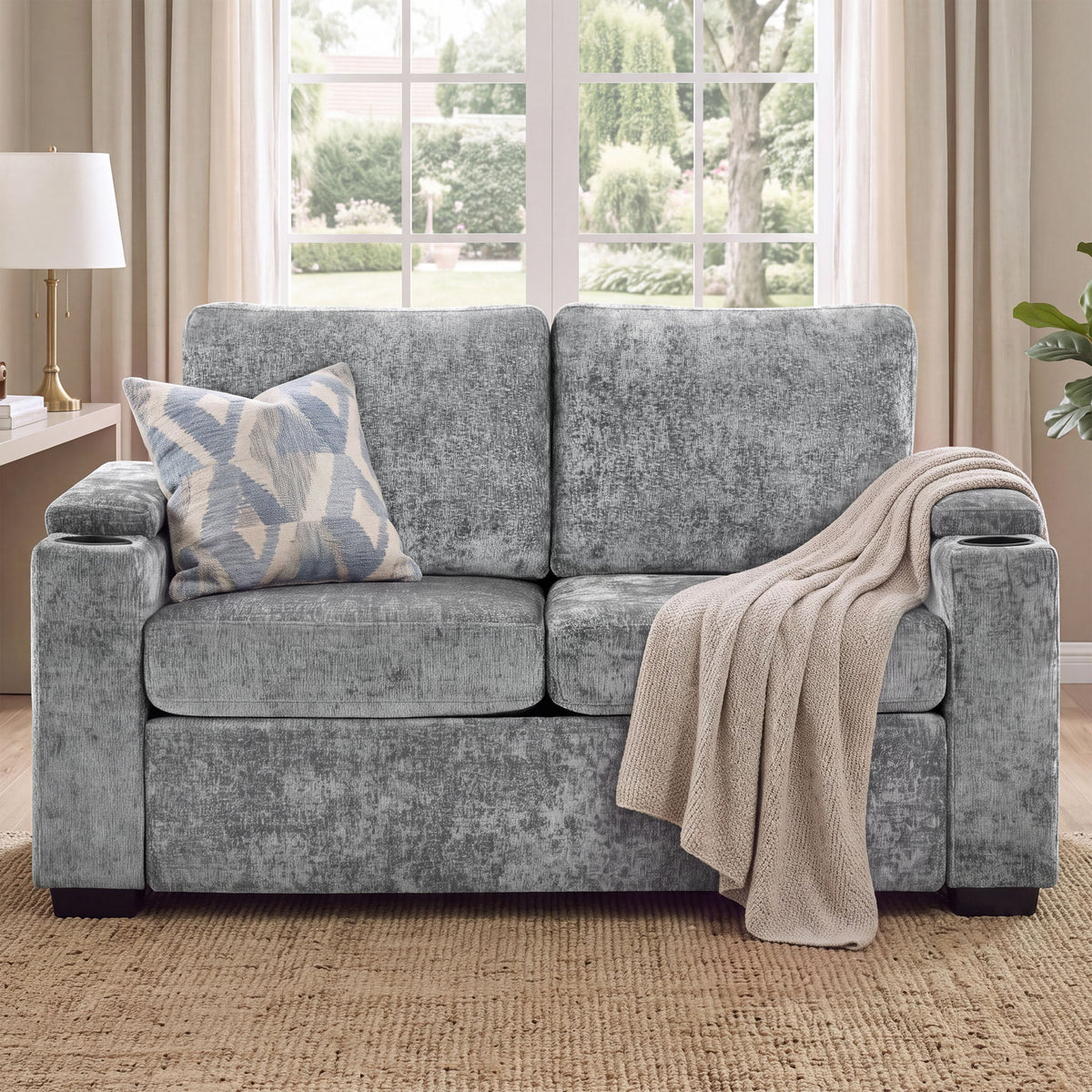 Pull Out Sofa Bed Loveseat With Twin Mattress, Cup Holders And Arm Storage