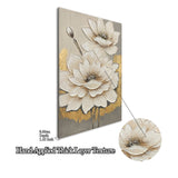 Lotus Flower Canvas Wall Art, Hand Painted Thick Textured Floral Painting With Accents, Neutral Decor For Living Room - Antique White / Gray