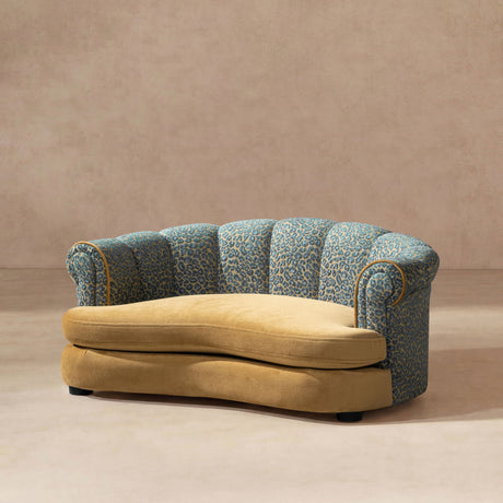 Halle - Rolled Arm Dog Sofa Bed - Gold / Blue