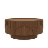Round Fluted Drum Coffee Table With Sturdy Base For Living Room