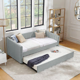 Upholstered Daybed With Trundle With Vertical Stripes