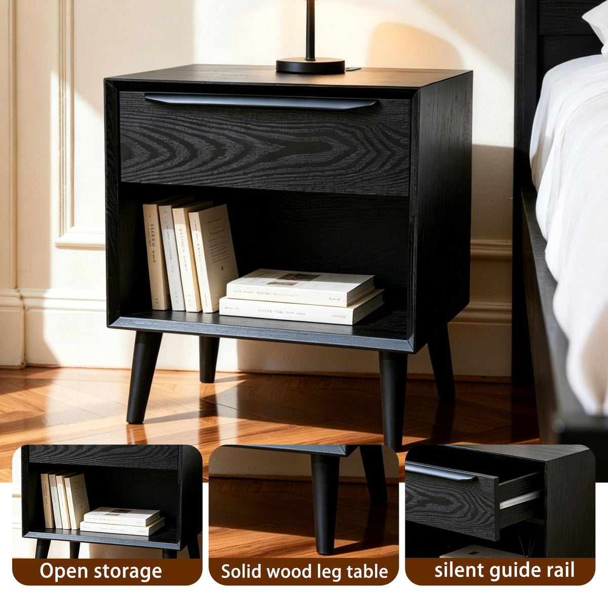 Nightstand With 1 Drawer, Bedside Table, Storage Side Table For Bedroom - Black