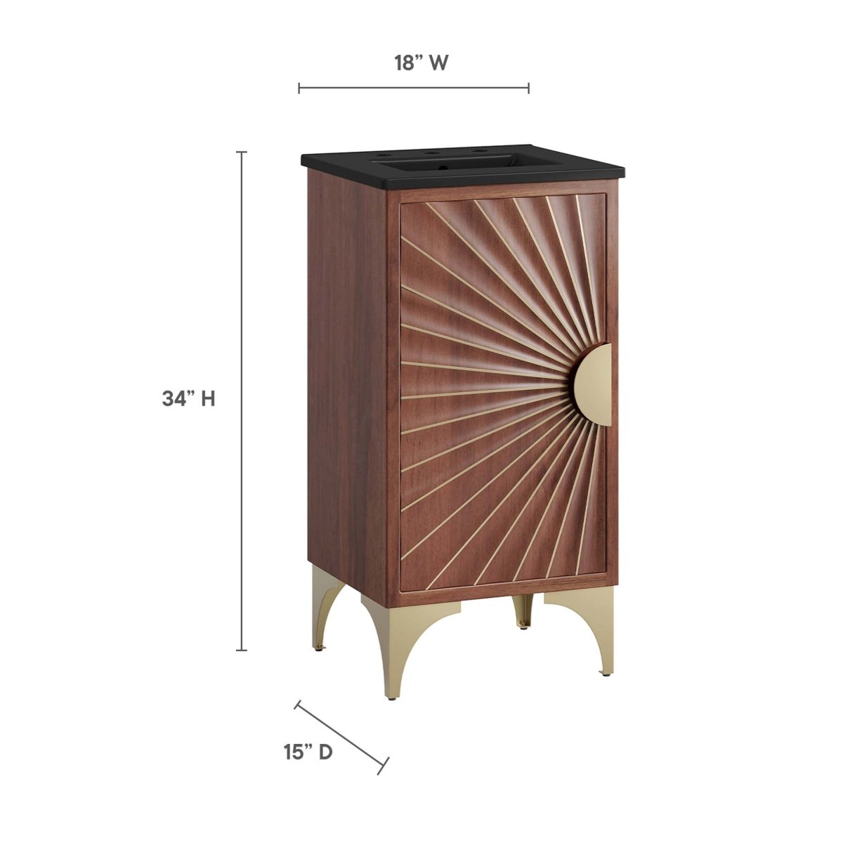 18" Bathroom Vanity with Brass Accents – Black Walnut - Bathroom Fixtures - Alpine Outlets