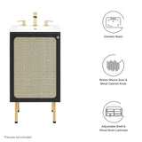 18" Black and White Bathroom Vanity with Rattan Door - Bathroom Fixtures - Alpine Outlets