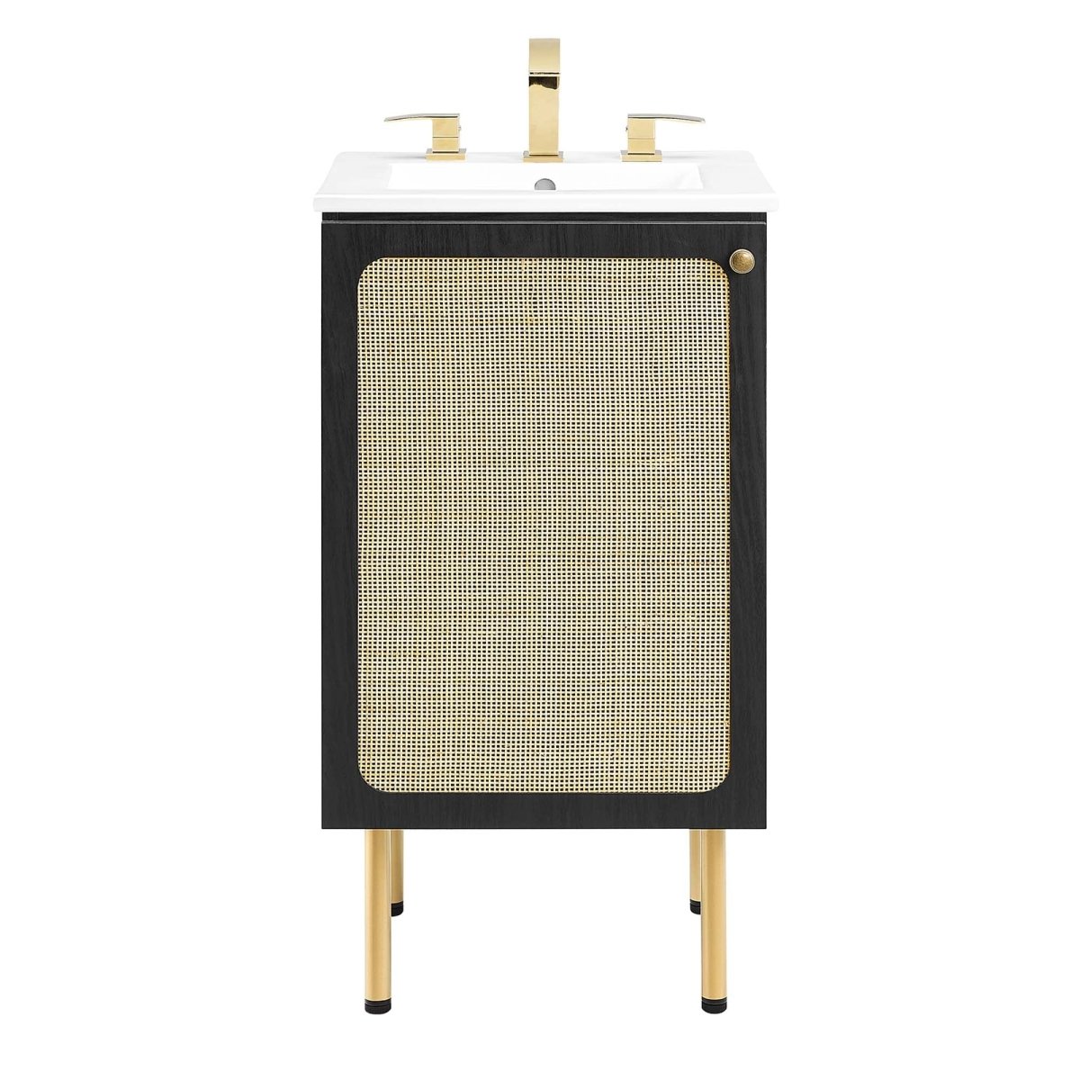 18" Black and White Bathroom Vanity with Rattan Door - Bathroom Fixtures - Alpine Outlets